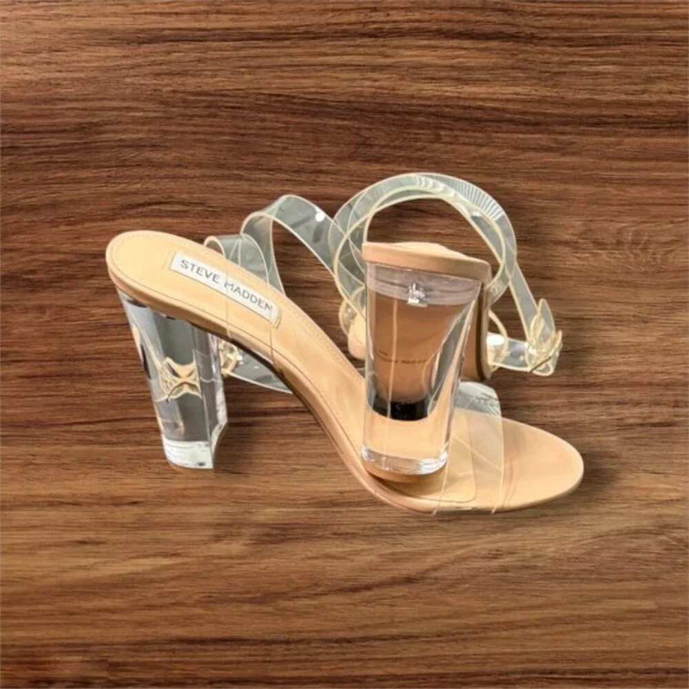 Steve Madden Womens Camille Peep Toe Ankle Strap Sandals,‎ Clear Size 9.5 - Picture 2 of 9